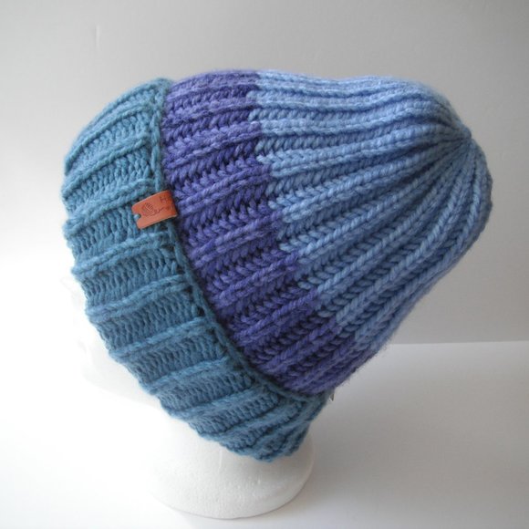 Hand Knitted Hat Toque  Adult Size - M Acrylic Blue/Purple - 010 Hand knit by me - Picture 6 of 8